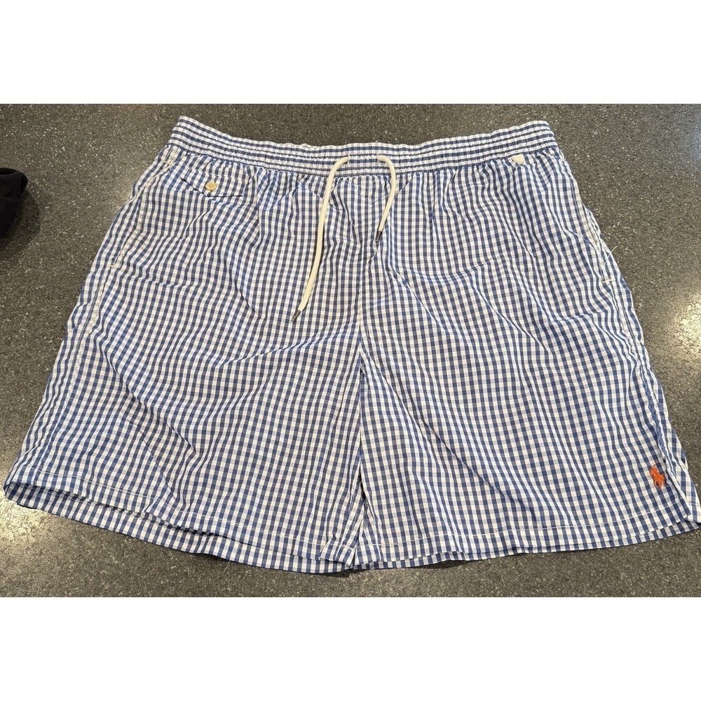 Polo Ralph Lauren Blue Gingham Check XLT Preppy Swim Trunks